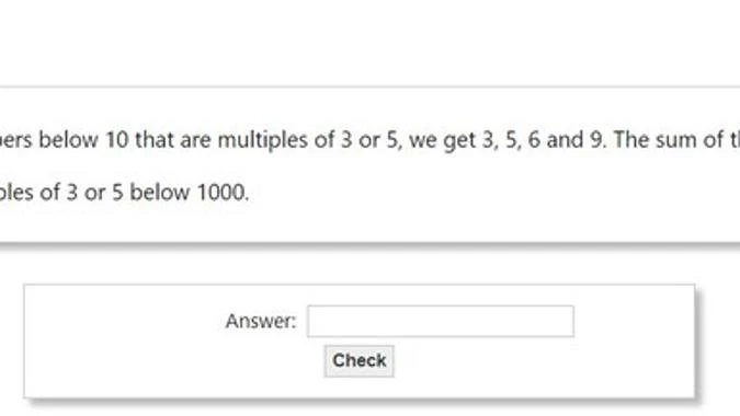 Screenshot of the 1st problem in Project Euler